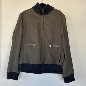 Hugo Men's Green Bomber Jacket Cashmere Wool Zip up Size XL